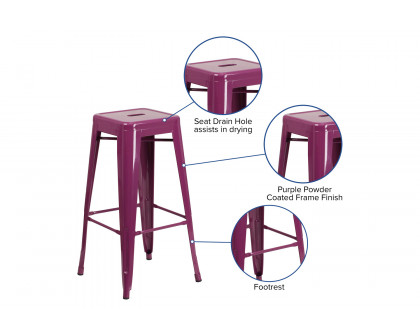 BLNK Kai Commercial Backless Indoor-Outdoor Bar Stool - Purple