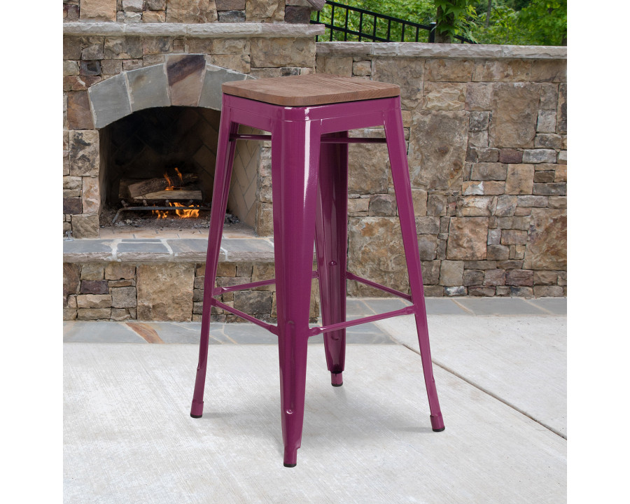 BLNK Murray Backless Bar Stool with Square Wood Seat - Purple