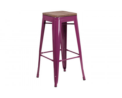 BLNK Murray Backless Bar Stool with Square Wood Seat - Purple