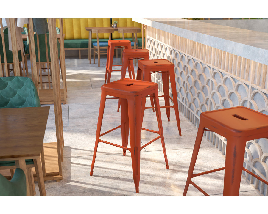 BLNK Kai Commercial Metal Backless Distressed Indoor-Outdoor Bar Stool