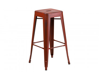 BLNK Kai Commercial Metal Backless Distressed Indoor-Outdoor Bar Stool