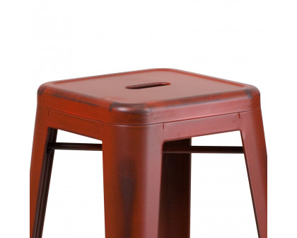 BLNK Kai Commercial Metal Backless Distressed Indoor-Outdoor Bar Stool - Kelly Red