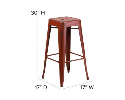 BLNK Kai Commercial Metal Backless Distressed Indoor-Outdoor Bar Stool - Kelly Red