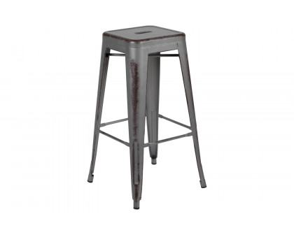 BLNK Kai Commercial Metal Backless Distressed Indoor-Outdoor Bar Stool - Silver Gray