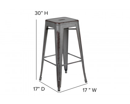 BLNK Kai Commercial Metal Backless Distressed Indoor-Outdoor Bar Stool - Silver Gray