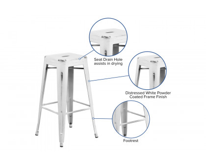 BLNK Kai Commercial Metal Backless Distressed Indoor-Outdoor Bar Stool - White