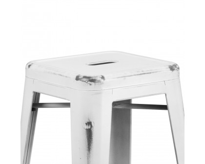 BLNK Kai Commercial Metal Backless Distressed Indoor-Outdoor Bar Stool - White