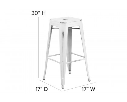 BLNK Kai Commercial Metal Backless Distressed Indoor-Outdoor Bar Stool - White