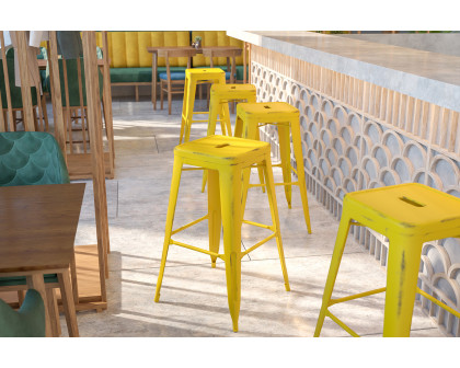 BLNK Kai Commercial Metal Backless Distressed Indoor-Outdoor Bar Stool