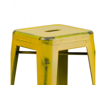 BLNK Kai Commercial Metal Backless Distressed Indoor-Outdoor Bar Stool - Yellow