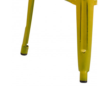 BLNK Kai Commercial Metal Backless Distressed Indoor-Outdoor Bar Stool - Yellow