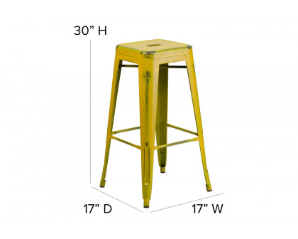 BLNK Kai Commercial Metal Backless Distressed Indoor-Outdoor Bar Stool - Yellow