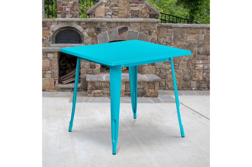 BLNK™ Felix Commercial Square Metal Indoor-Outdoor Table - Crystal Teal/Blue