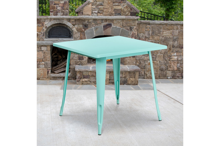 BLNK™ Felix Commercial Square Metal Indoor-Outdoor Table - Mint Green