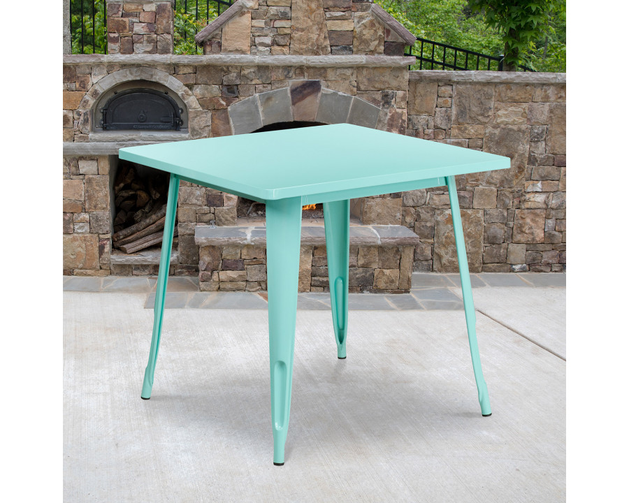 BLNK Felix Commercial Square Metal Indoor-Outdoor Table - Mint Green