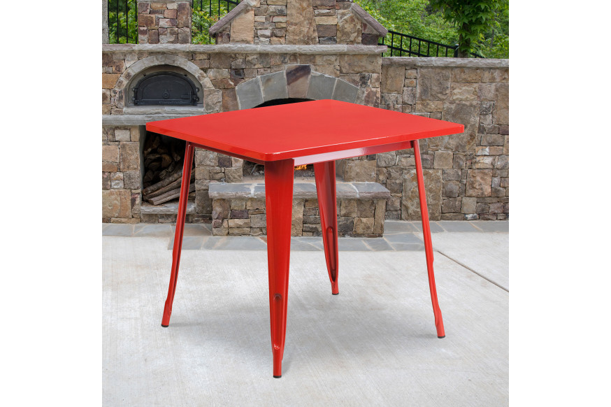 BLNK™ Felix Commercial Square Metal Indoor-Outdoor Table - Red