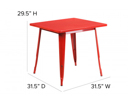 BLNK™ Felix Commercial Square Metal Indoor-Outdoor Table - Red