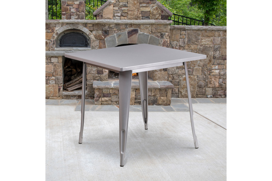 BLNK™ Felix Commercial Square Metal Indoor-Outdoor Table - Silver