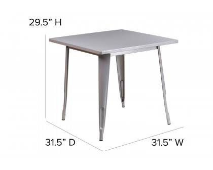 BLNK™ Felix Commercial Square Metal Indoor-Outdoor Table - Silver