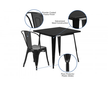 BLNK Foster Commercial Square Metal Indoor-Outdoor Table Set with 4 Stack Chairs - Black