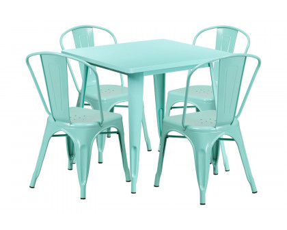 BLNK Foster Commercial Square Metal Indoor-Outdoor Table Set with 4 Stack Chairs