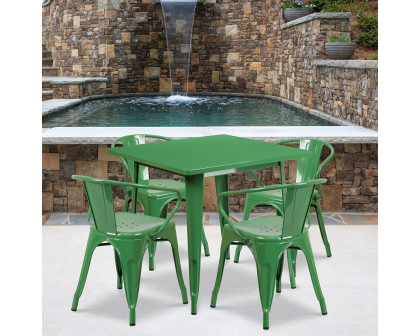 BLNK Grady Commercial Square Metal Indoor-Outdoor Table Set with 4 Arm Chairs