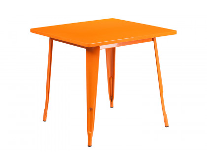 BLNK Grady Commercial Square Metal Indoor-Outdoor Table Set with 4 Arm Chairs - Orange