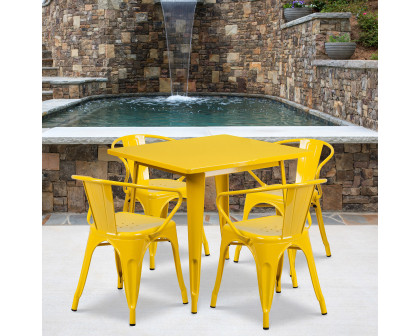 BLNK Grady Commercial Square Metal Indoor-Outdoor Table Set with 4 Arm Chairs