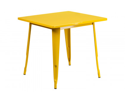 BLNK Grady Commercial Square Metal Indoor-Outdoor Table Set with 4 Arm Chairs - Yellow