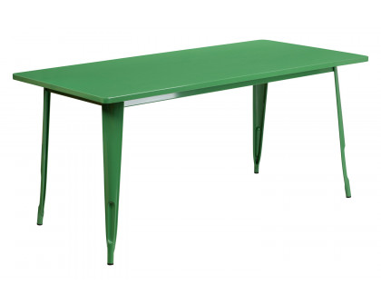 BLNK Darcy Commercial Rectangular Metal Indoor-Outdoor Table Set with 4 Stack Chairs - Green