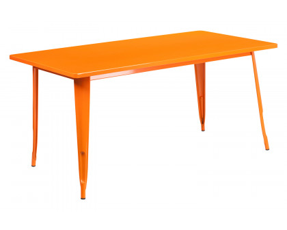 BLNK Darcy Commercial Rectangular Metal Indoor-Outdoor Table Set with 4 Stack Chairs - Orange