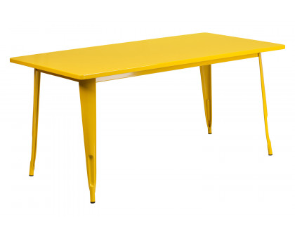 BLNK Darcy Commercial Rectangular Metal Indoor-Outdoor Table Set with 4 Stack Chairs - Yellow