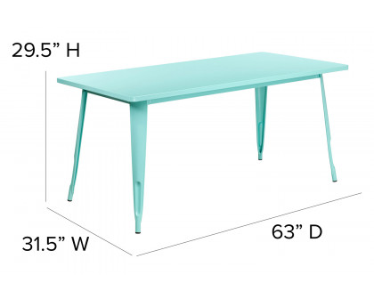 BLNK Charis Commercial Rectangular Metal Indoor-Outdoor Table - Mint Green