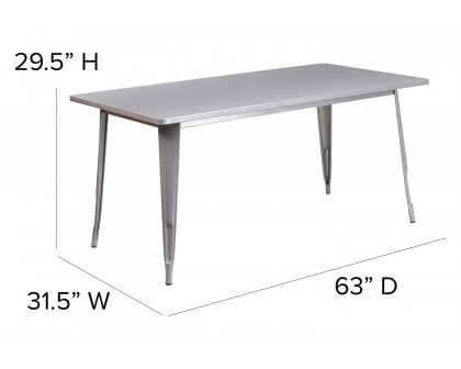 BLNK Charis Commercial Rectangular Metal Indoor-Outdoor Table - Silver