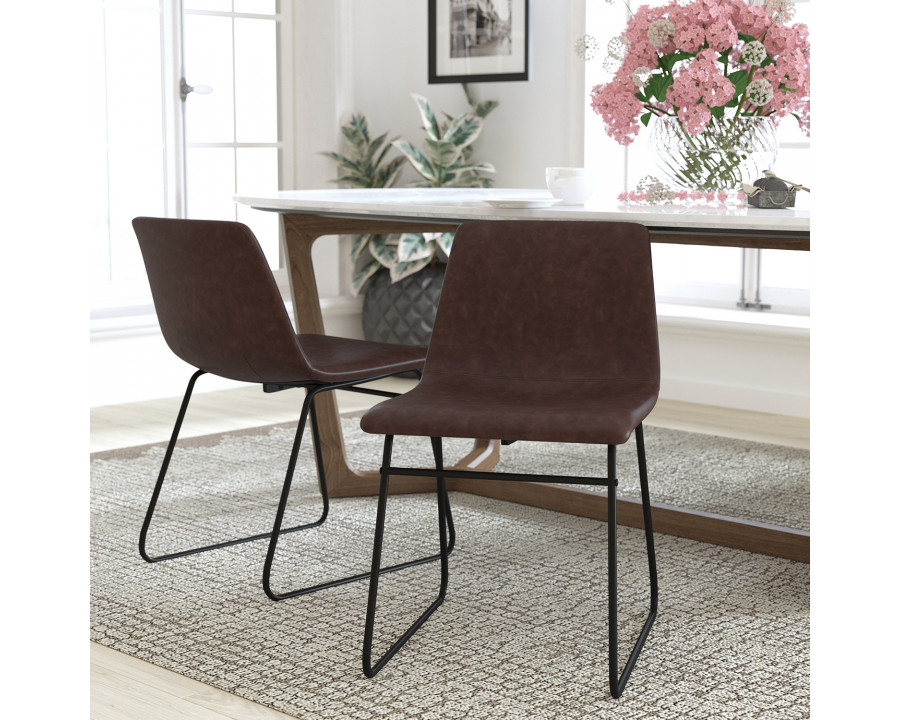 BLNK Butler LeatherSoft Table Height Dining Chair, Mid-Back Sled Base with Black Frame Set of 2 - Dark Brown