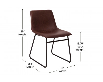 BLNK Butler LeatherSoft Table Height Dining Chair, Mid-Back Sled Base with Black Frame Set of 2 - Dark Brown