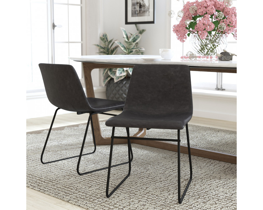 BLNK Butler LeatherSoft Table Height Dining Chair, Mid-Back Sled Base with Black Frame Set of 2 - Dark Gray