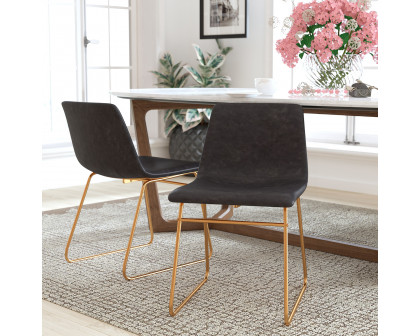 BLNK Butler LeatherSoft Table Height Dining Chair, Mid-Back Sled Base with Gold Frame Set of 2