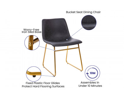 BLNK Butler LeatherSoft Table Height Dining Chair, Mid-Back Sled Base with Gold Frame Set of 2 - Dark Gray