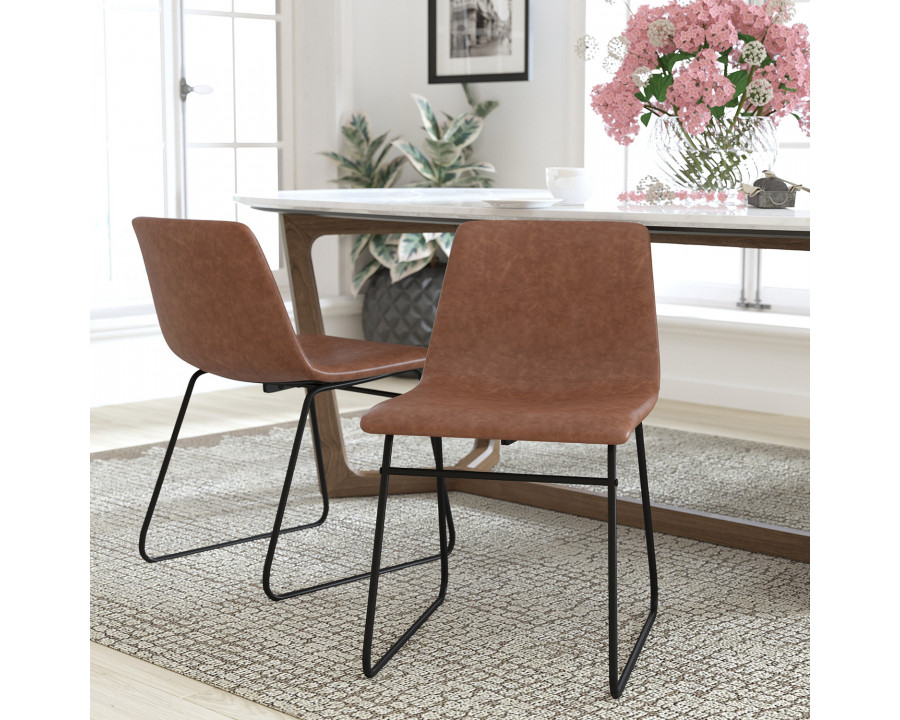 BLNK Butler LeatherSoft Table Height Dining Chair, Mid-Back Sled Base with Black Frame Set of 2 - Light Brown