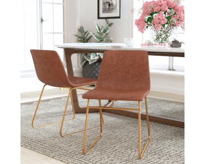 BLNK Butler LeatherSoft Table Height Dining Chair, Mid-Back Sled Base with Gold Frame Set of 2