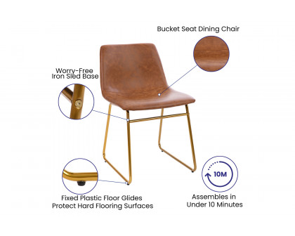 BLNK Butler LeatherSoft Table Height Dining Chair, Mid-Back Sled Base with Gold Frame Set of 2 - Light Brown