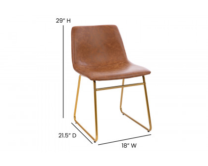 BLNK Butler LeatherSoft Table Height Dining Chair, Mid-Back Sled Base with Gold Frame Set of 2 - Light Brown