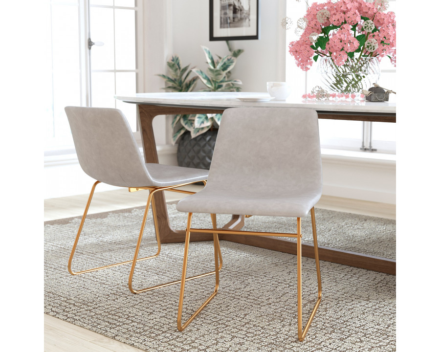 BLNK Butler LeatherSoft Table Height Dining Chair, Mid-Back Sled Base with Gold Frame Set of 2