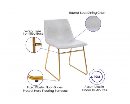 BLNK Butler LeatherSoft Table Height Dining Chair, Mid-Back Sled Base with Gold Frame Set of 2 - Light Gray