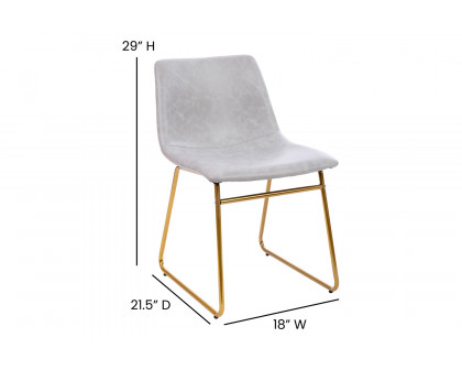 BLNK Butler LeatherSoft Table Height Dining Chair, Mid-Back Sled Base with Gold Frame Set of 2 - Light Gray