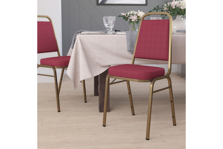 BLNK™ HERCULES Series Fabric Trapezoidal Back Stacking Banquet Chair with Gold Frame - Burgundy Patterned