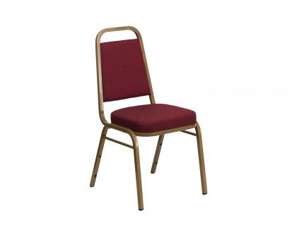 BLNK™ HERCULES Series Fabric Trapezoidal Back Stacking Banquet Chair with Gold Frame - Burgundy Patterned