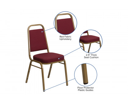 BLNK™ HERCULES Series Fabric Trapezoidal Back Stacking Banquet Chair with Gold Frame - Burgundy Patterned