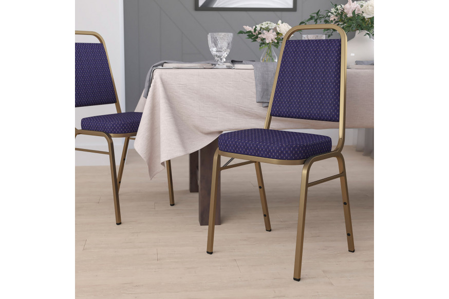 BLNK™ HERCULES Series Fabric Trapezoidal Back Stacking Banquet Chair with Gold Frame - Navy Patterned